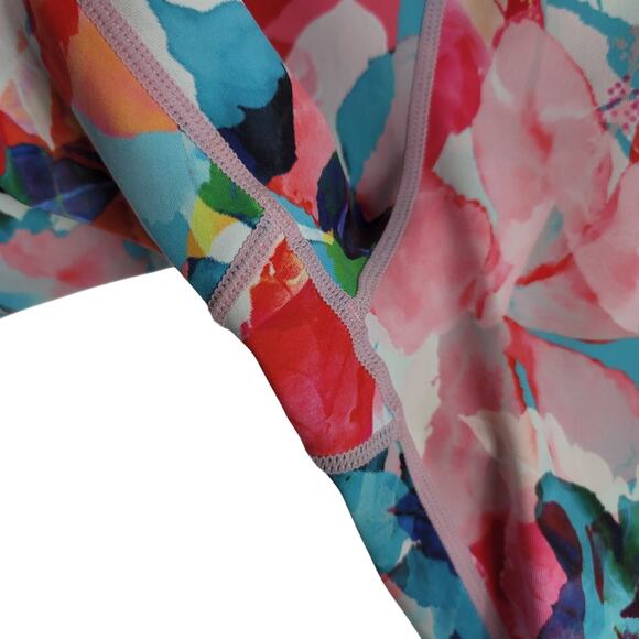 Zyia Active Pink Blue Green Leaf Design Athletic Hiking Walking Capri Leggings 8 - Picture 2 of 6